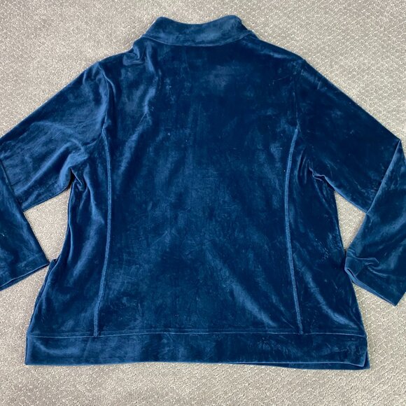 T by Talbots Velour Jacket Women's 2X Blue Luxe Track Sweat Gym Full Zip Stretch - Picture 4 of 9